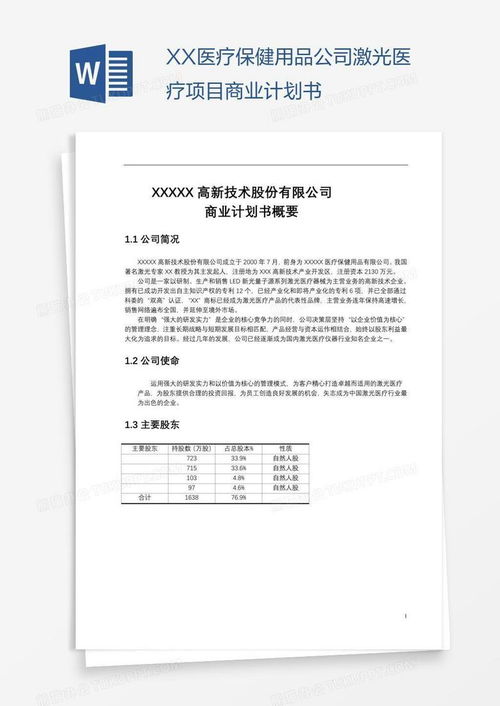 「复合保健产品」激光医疗项目商业计划书核心框架解析与设计逻辑